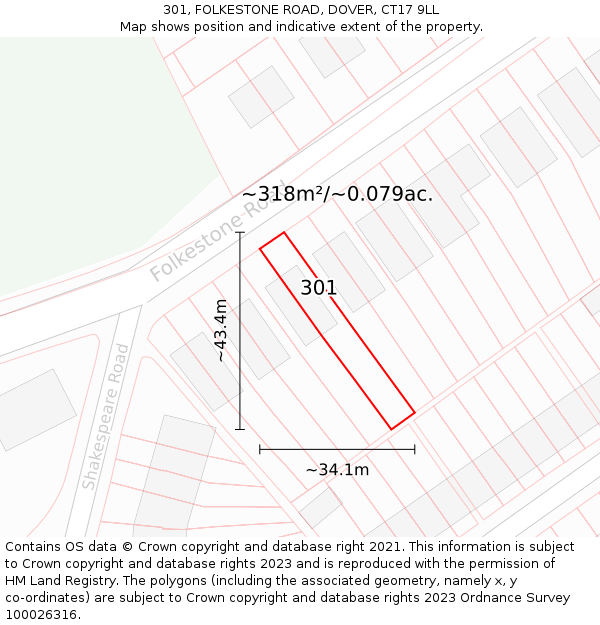 301, FOLKESTONE ROAD, DOVER, CT17 9LL: Plot and title map