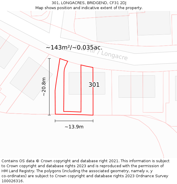 301, LONGACRES, BRIDGEND, CF31 2DJ: Plot and title map