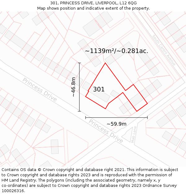 301, PRINCESS DRIVE, LIVERPOOL, L12 6QG: Plot and title map