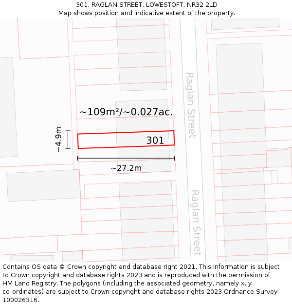 301, RAGLAN STREET, LOWESTOFT, NR32 2LD: Plot and title map