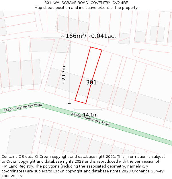 301, WALSGRAVE ROAD, COVENTRY, CV2 4BE: Plot and title map