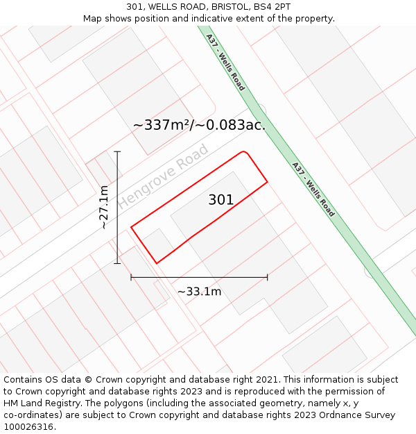 301, WELLS ROAD, BRISTOL, BS4 2PT: Plot and title map