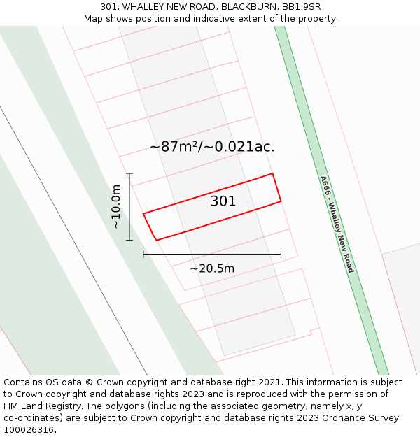 301, WHALLEY NEW ROAD, BLACKBURN, BB1 9SR: Plot and title map