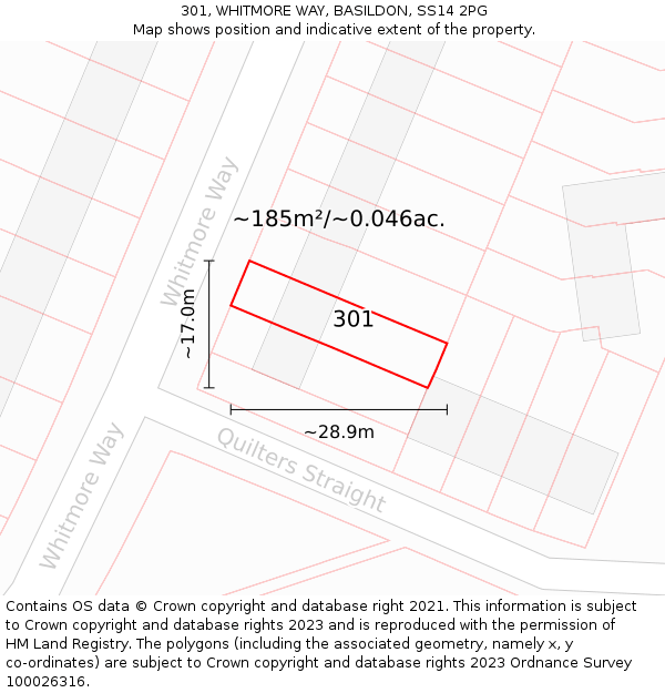 301, WHITMORE WAY, BASILDON, SS14 2PG: Plot and title map