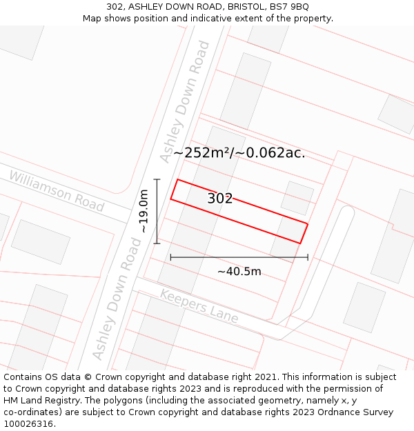 302, ASHLEY DOWN ROAD, BRISTOL, BS7 9BQ: Plot and title map