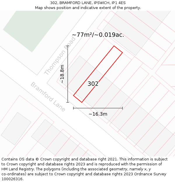 302, BRAMFORD LANE, IPSWICH, IP1 4ES: Plot and title map