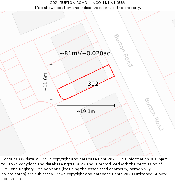 302, BURTON ROAD, LINCOLN, LN1 3UW: Plot and title map