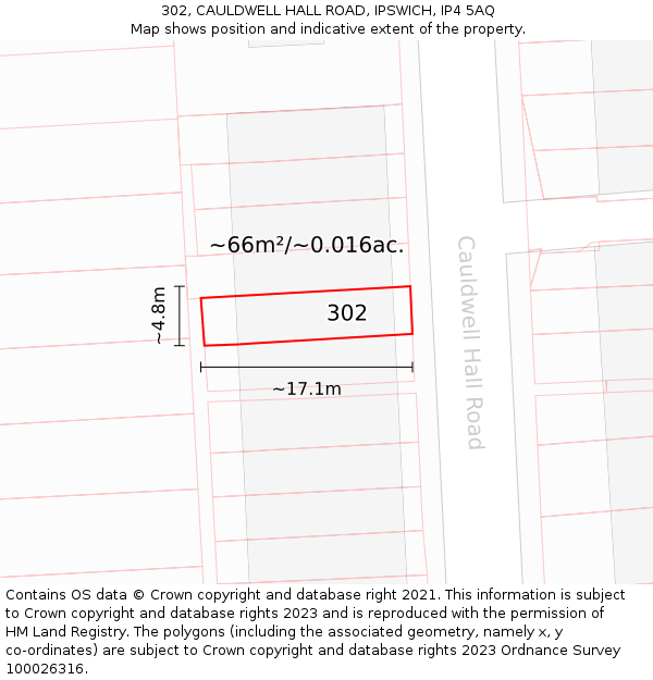 302, CAULDWELL HALL ROAD, IPSWICH, IP4 5AQ: Plot and title map