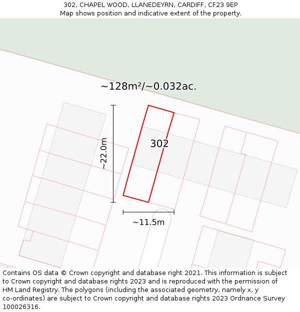 302, CHAPEL WOOD, LLANEDEYRN, CARDIFF, CF23 9EP: Plot and title map