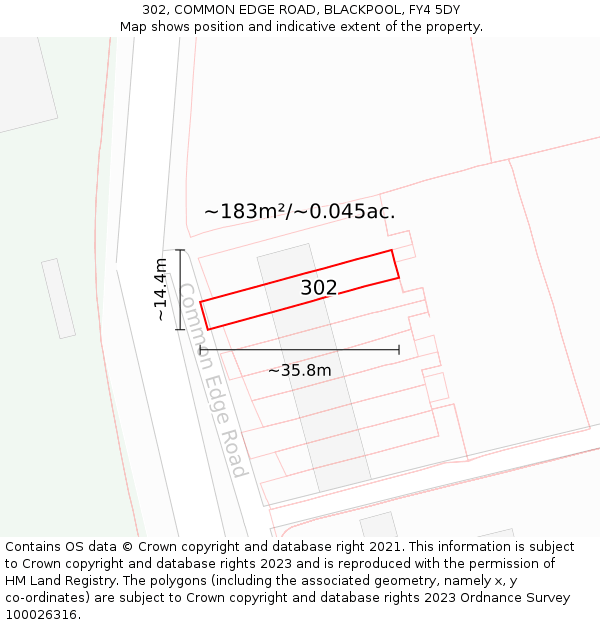302, COMMON EDGE ROAD, BLACKPOOL, FY4 5DY: Plot and title map