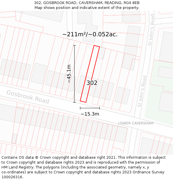 302, GOSBROOK ROAD, CAVERSHAM, READING, RG4 8EB: Plot and title map