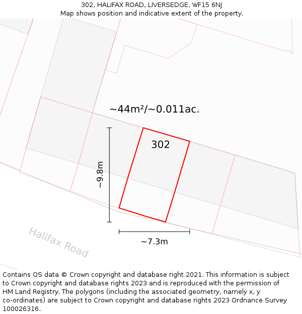 302, HALIFAX ROAD, LIVERSEDGE, WF15 6NJ: Plot and title map