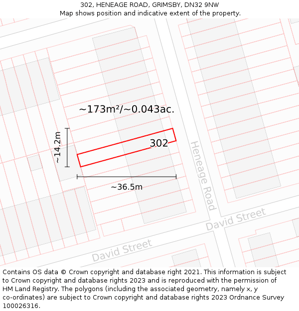 302, HENEAGE ROAD, GRIMSBY, DN32 9NW: Plot and title map