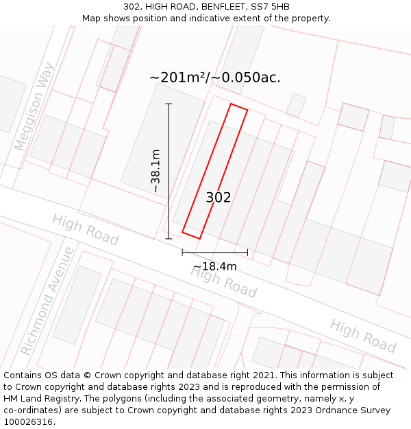 302, HIGH ROAD, BENFLEET, SS7 5HB: Plot and title map