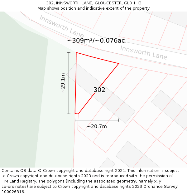 302, INNSWORTH LANE, GLOUCESTER, GL3 1HB: Plot and title map