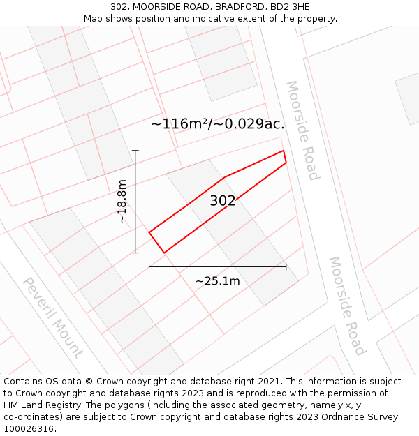 302, MOORSIDE ROAD, BRADFORD, BD2 3HE: Plot and title map