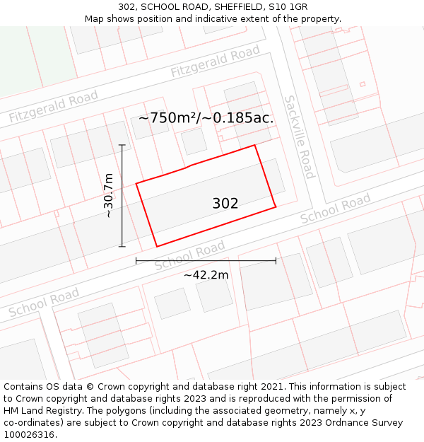 302, SCHOOL ROAD, SHEFFIELD, S10 1GR: Plot and title map