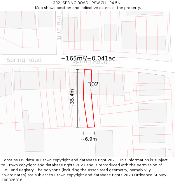 302, SPRING ROAD, IPSWICH, IP4 5NL: Plot and title map