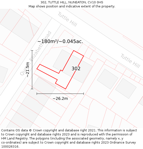 302, TUTTLE HILL, NUNEATON, CV10 0HS: Plot and title map