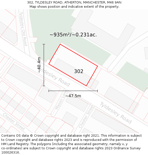 302, TYLDESLEY ROAD, ATHERTON, MANCHESTER, M46 9AN: Plot and title map