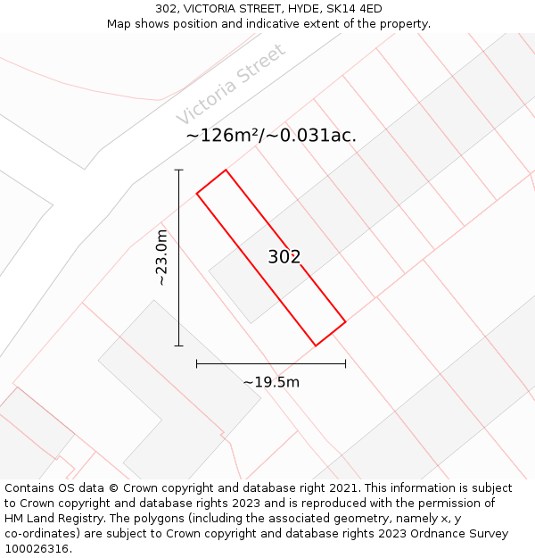 302, VICTORIA STREET, HYDE, SK14 4ED: Plot and title map