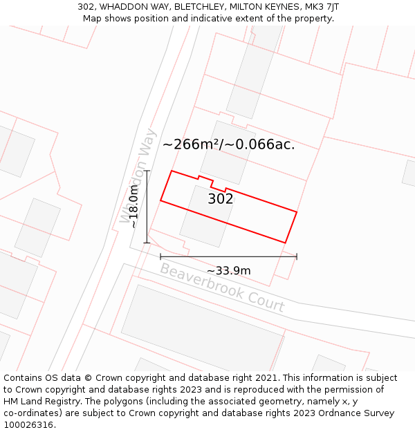 302, WHADDON WAY, BLETCHLEY, MILTON KEYNES, MK3 7JT: Plot and title map