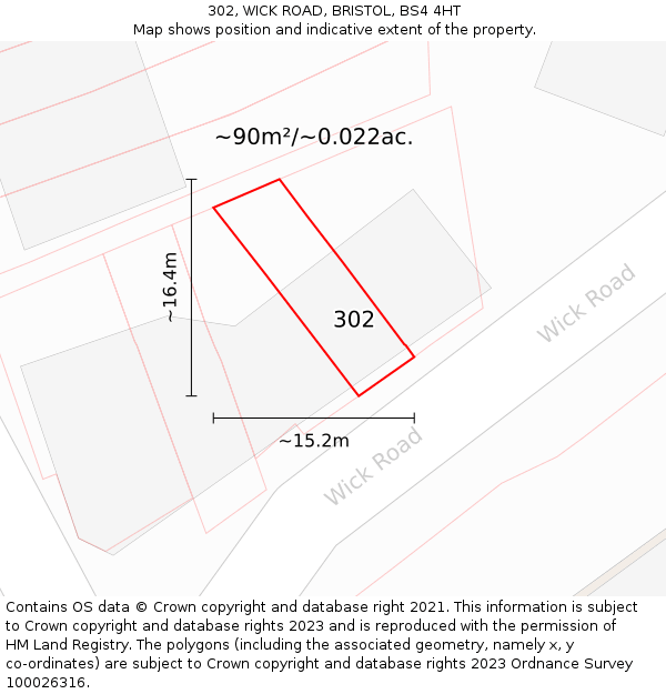302, WICK ROAD, BRISTOL, BS4 4HT: Plot and title map