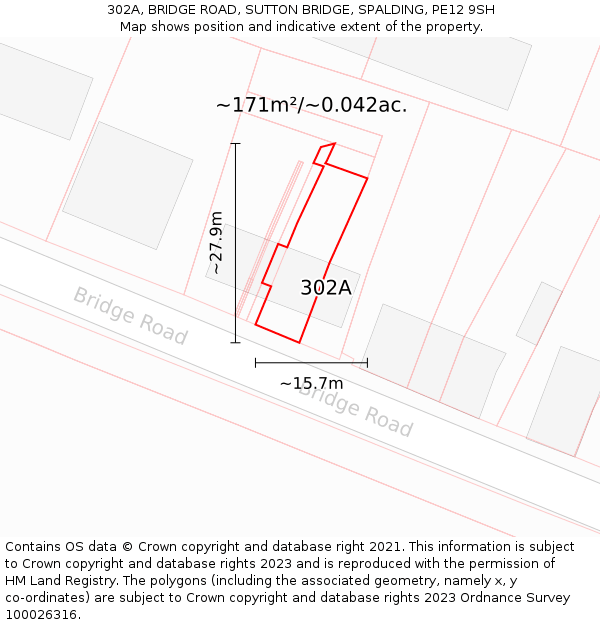 302A, BRIDGE ROAD, SUTTON BRIDGE, SPALDING, PE12 9SH: Plot and title map