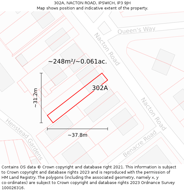 302A, NACTON ROAD, IPSWICH, IP3 9JH: Plot and title map