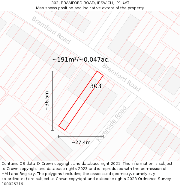303, BRAMFORD ROAD, IPSWICH, IP1 4AT: Plot and title map