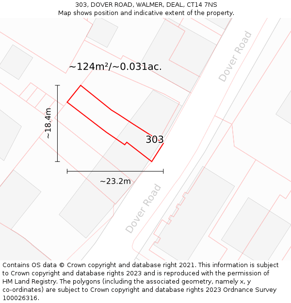 303, DOVER ROAD, WALMER, DEAL, CT14 7NS: Plot and title map