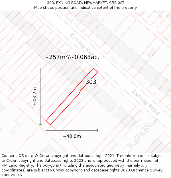 303, EXNING ROAD, NEWMARKET, CB8 0AT: Plot and title map