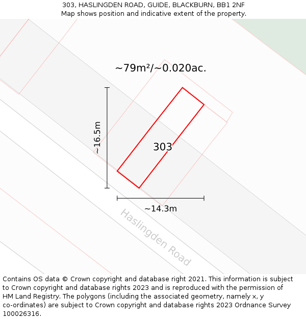 303, HASLINGDEN ROAD, GUIDE, BLACKBURN, BB1 2NF: Plot and title map