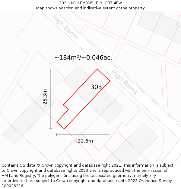 303, HIGH BARNS, ELY, CB7 4RW: Plot and title map