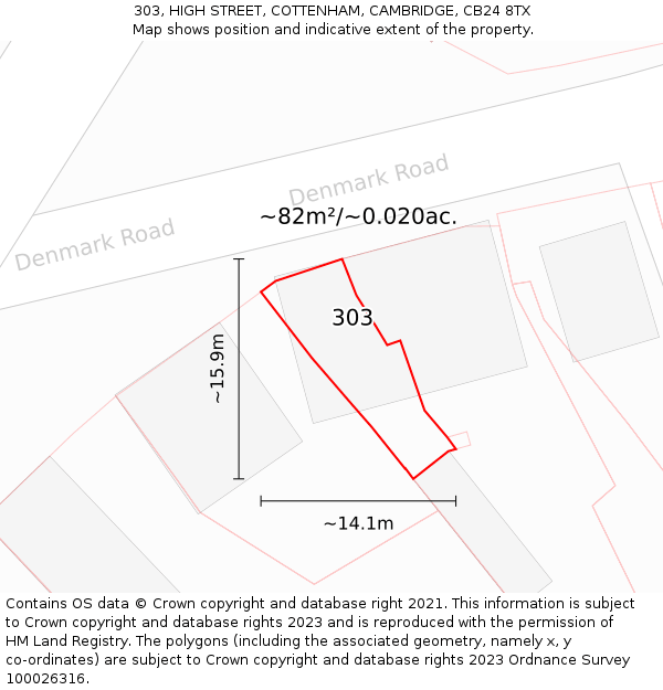 303, HIGH STREET, COTTENHAM, CAMBRIDGE, CB24 8TX: Plot and title map