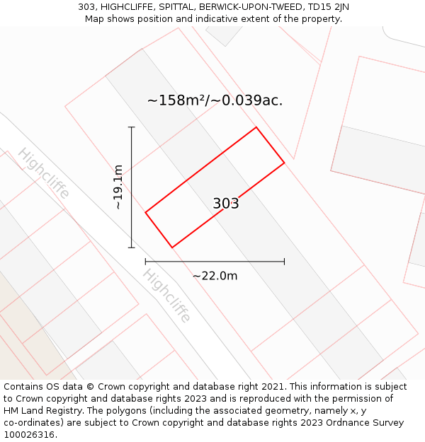 303, HIGHCLIFFE, SPITTAL, BERWICK-UPON-TWEED, TD15 2JN: Plot and title map