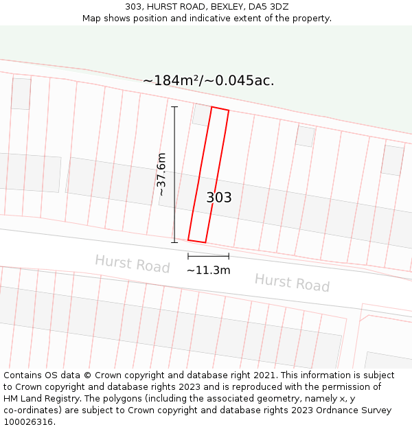303, HURST ROAD, BEXLEY, DA5 3DZ: Plot and title map