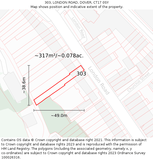 303, LONDON ROAD, DOVER, CT17 0SY: Plot and title map