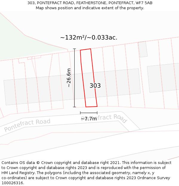 303, PONTEFRACT ROAD, FEATHERSTONE, PONTEFRACT, WF7 5AB: Plot and title map