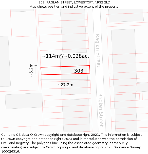 303, RAGLAN STREET, LOWESTOFT, NR32 2LD: Plot and title map
