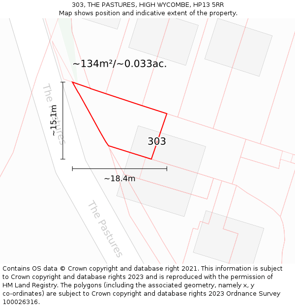 303, THE PASTURES, HIGH WYCOMBE, HP13 5RR: Plot and title map