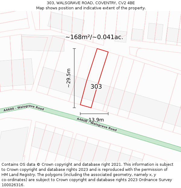 303, WALSGRAVE ROAD, COVENTRY, CV2 4BE: Plot and title map