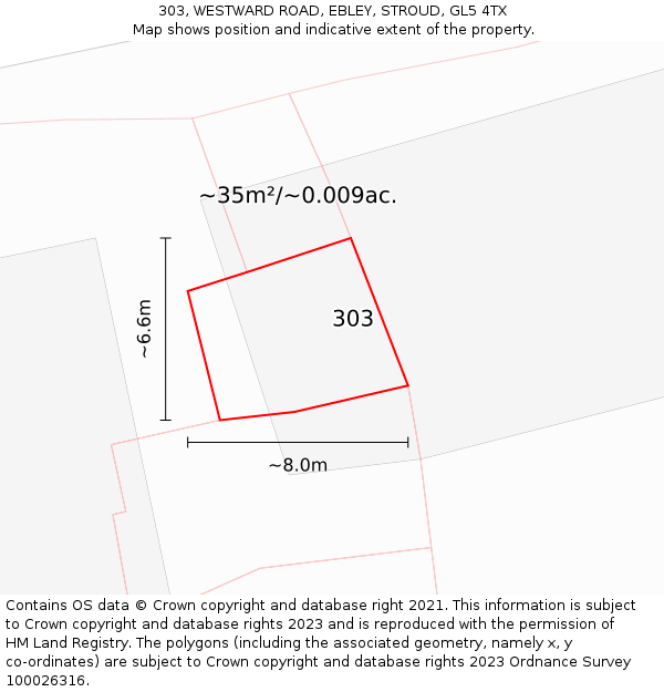 303, WESTWARD ROAD, EBLEY, STROUD, GL5 4TX: Plot and title map