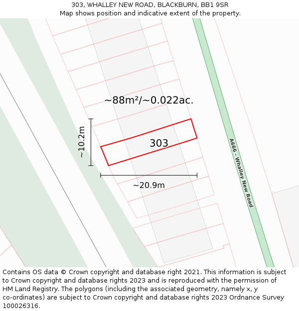 303, WHALLEY NEW ROAD, BLACKBURN, BB1 9SR: Plot and title map