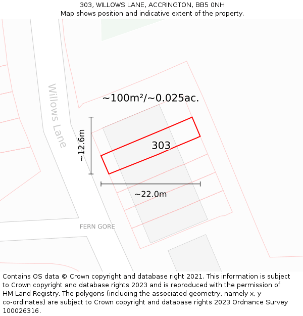 303, WILLOWS LANE, ACCRINGTON, BB5 0NH: Plot and title map