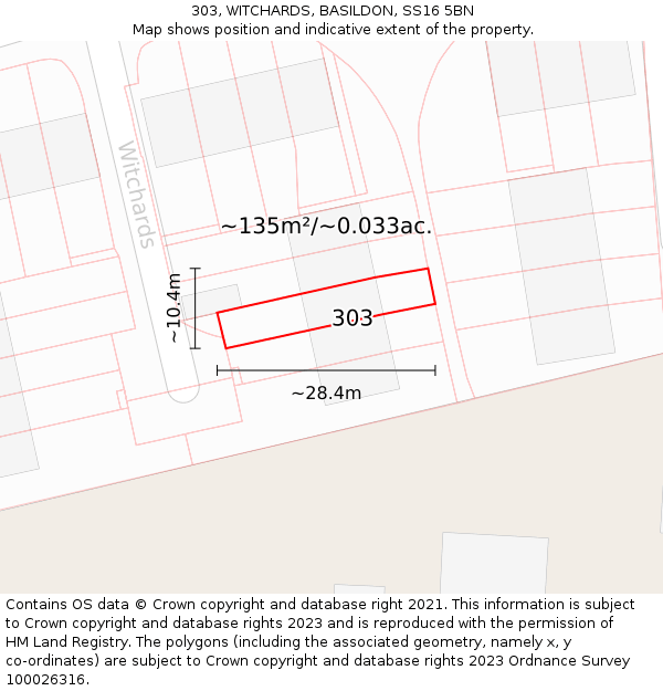 303, WITCHARDS, BASILDON, SS16 5BN: Plot and title map