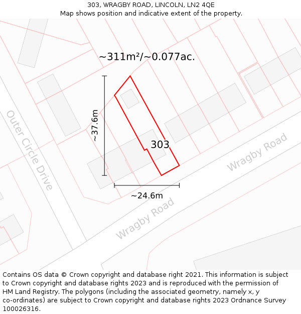 303, WRAGBY ROAD, LINCOLN, LN2 4QE: Plot and title map