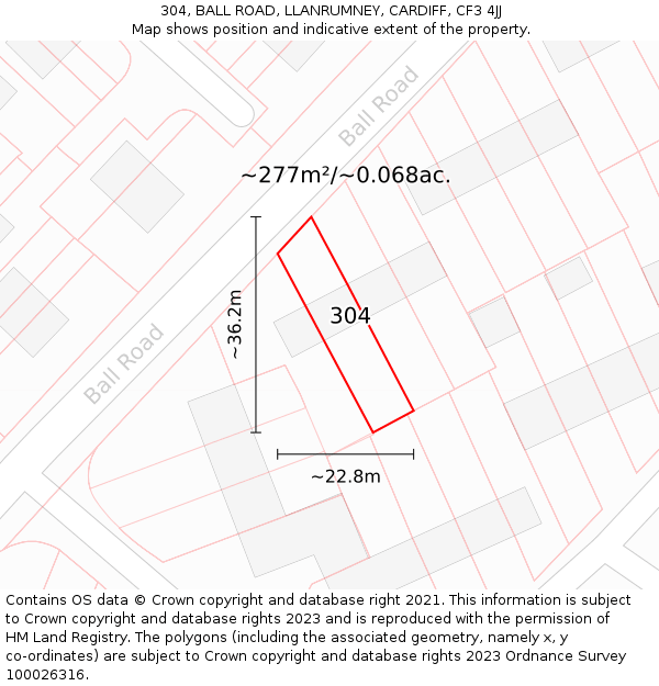 304, BALL ROAD, LLANRUMNEY, CARDIFF, CF3 4JJ: Plot and title map