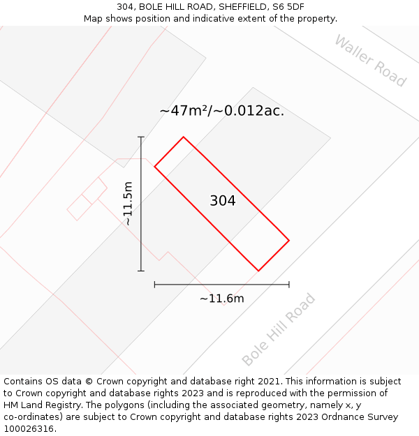 304, BOLE HILL ROAD, SHEFFIELD, S6 5DF: Plot and title map