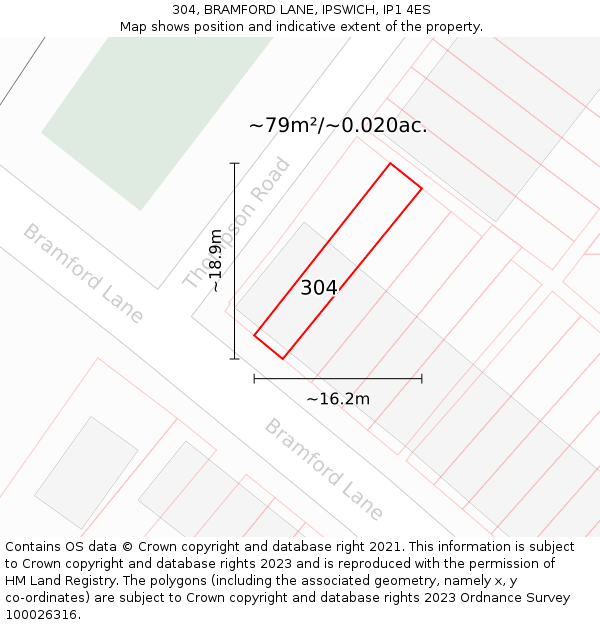 304, BRAMFORD LANE, IPSWICH, IP1 4ES: Plot and title map